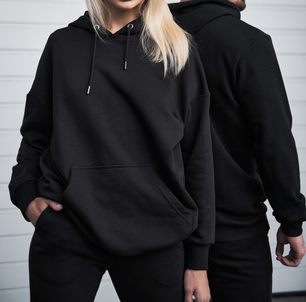 Black hooded sweatshirts