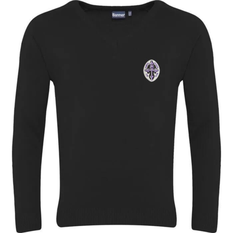 All Saints RC Secondary School Embroidered Knitted V-Neck (Black) Thumbnail