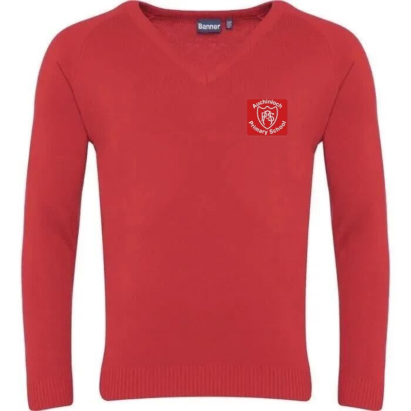 Auchinloch Primary School Embroidered Knitted V-Neck (Red) Thumbnail
