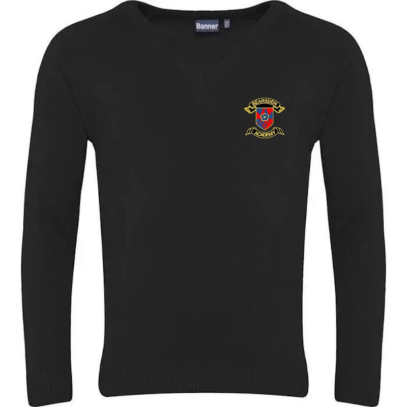 Bearsden Academy Embroidered Knitted V-Neck (Black) Thumbnail
