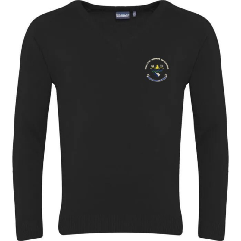 Bishopbriggs Academy Embroidered Knitted V-Neck (Black) Thumbnail