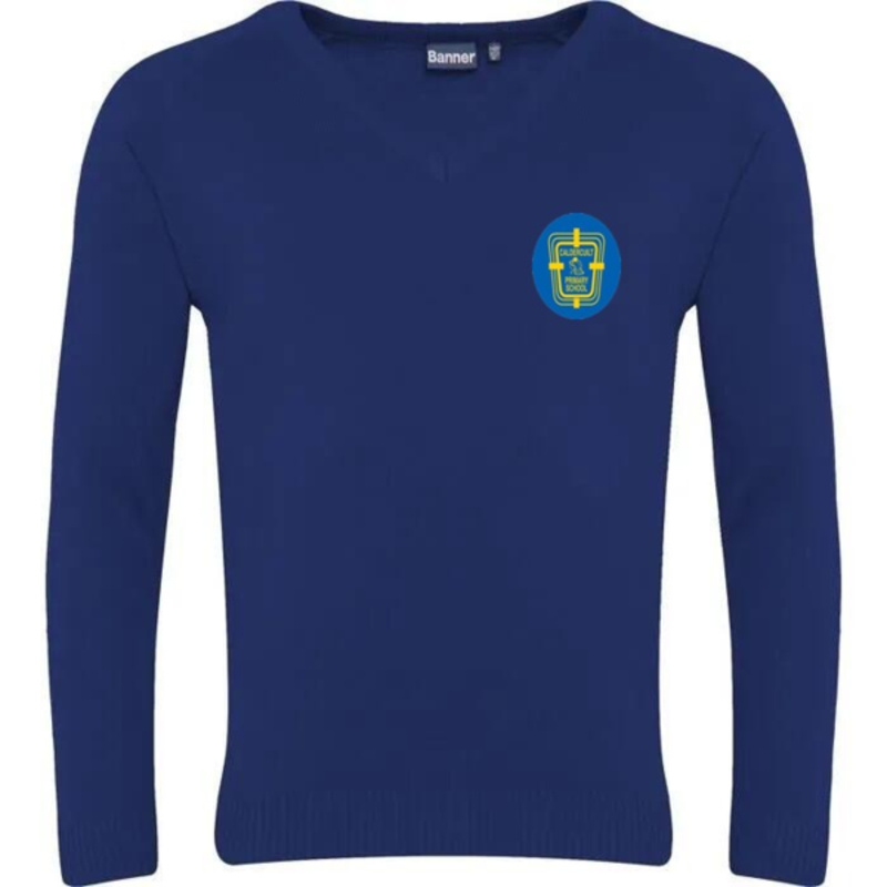 Caldercuilt Primary School Embroidered Knitted V-Neck (Royal Blue) Thumbnail
